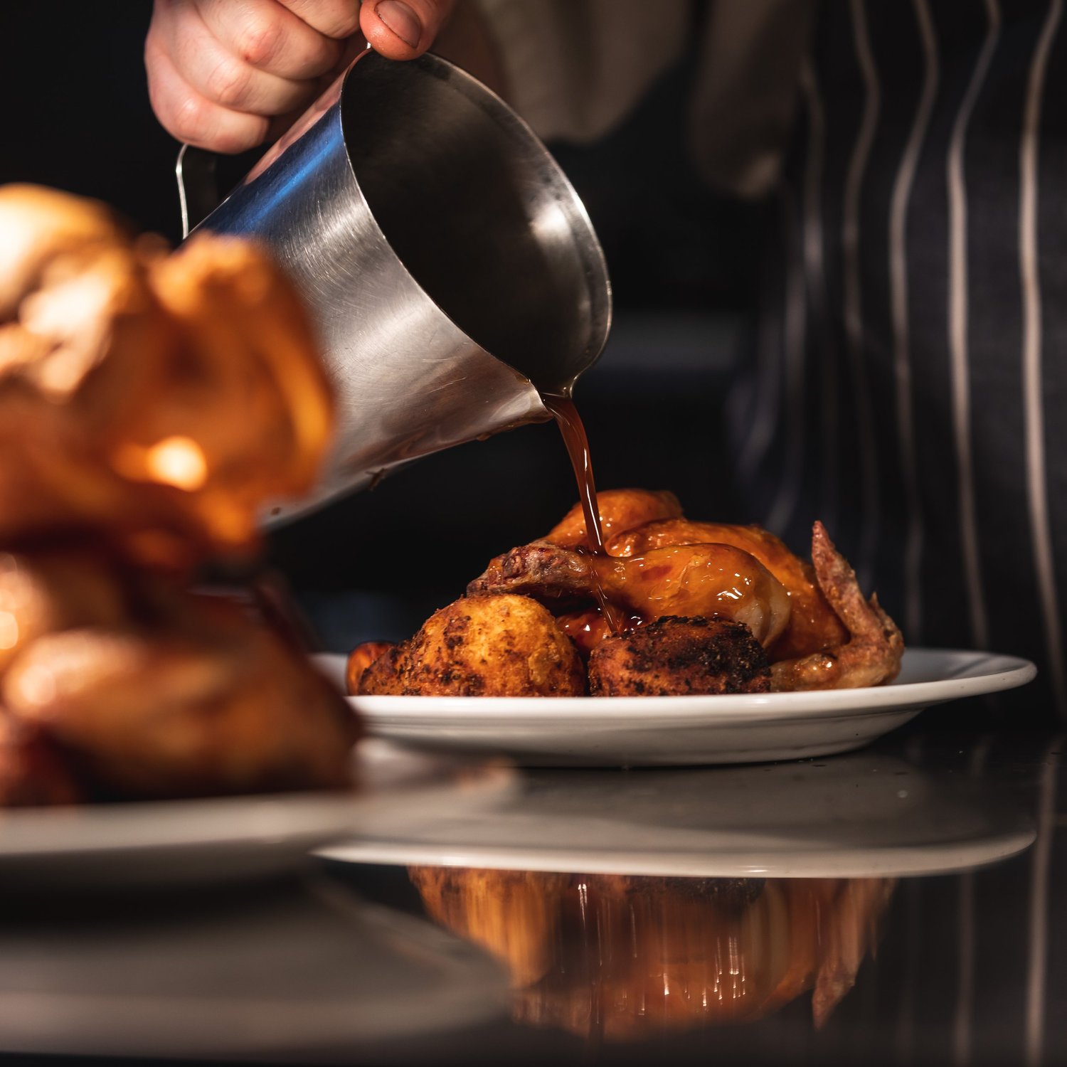 Gravy over roast chicken